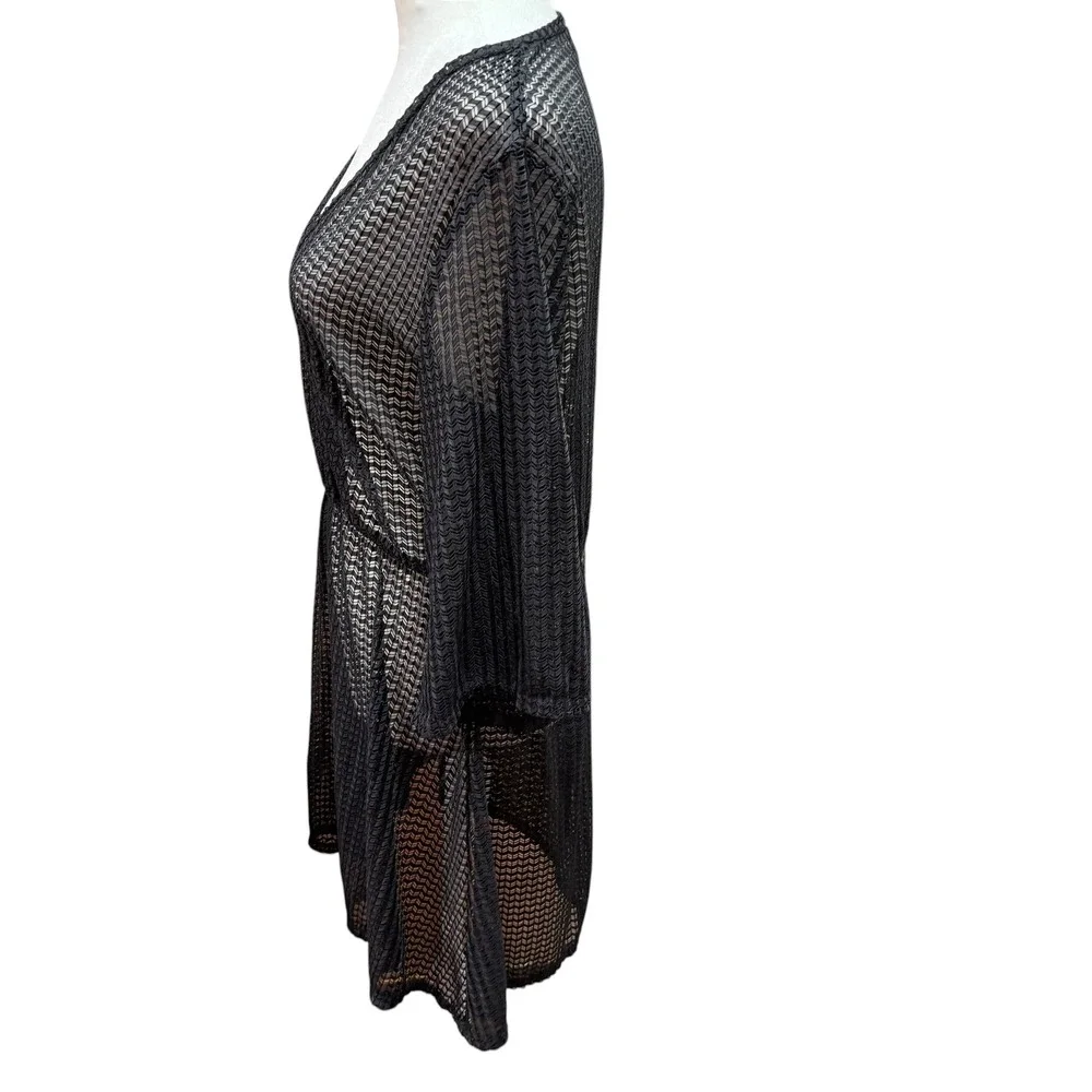 Jordan Taylor Black Crochet Knit Swim Cover Up Dress‎ V-Neck  Large #K98